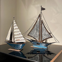 Ensemble de trois ornements de bateaux à voile rétro nordiques, en fer forgé fait main, décoration de luxe légère pour bureau, salon, meuble TV