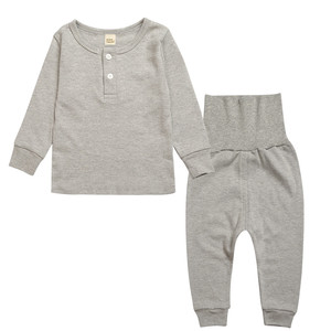 Ensembles de vêtements pour bébés unisexes en coton 100% coréen 2017, couleur unie, 2 pièces, respirants, printemps, chemise et pantalon - Product Image 6