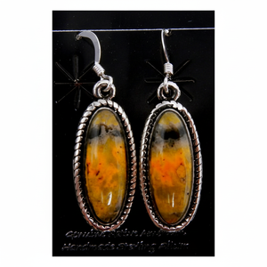 Navajo Art Platero Small Bumblebee Jasper <b>Dangle</b> <b>Earrings</b> with Turquoise for Anniversary Party Gift - Product Image 1