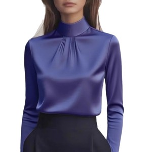 Camisa de Moda Otoñal para Mujer, Elegante, de Color Sólido, con Cuello Alto y Manga Larga - Product Image 5