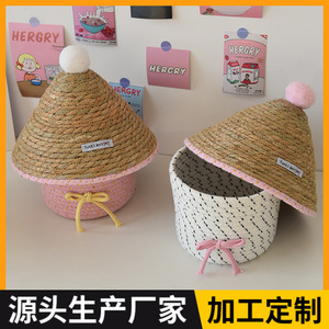 [Customization Available] Woven Dustproof Storage Box with Lid, Desktop Storage <b>Basket</b>, Home Coffee <b>Table</b> Storage <b>Basket</b> - Product Image 5