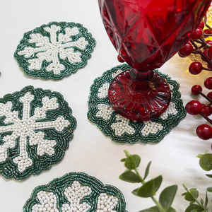 Handmade Beaded Snowflake Placemat Mug Rug Coasters for Home Decor Dining <b>Table</b> Wholesale - Product Image 2
