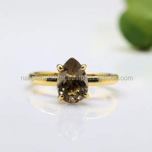Anillo de piedras preciosas de cuarzo ahumado para mujer con Juego de puntas de pera para boda compromiso aniversario o regalo de fiesta - Product Image 1