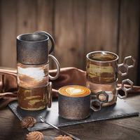 Tasse à café en céramique empilable en argile de poterie rétro créative Ins avec poignée géométrique en anneau