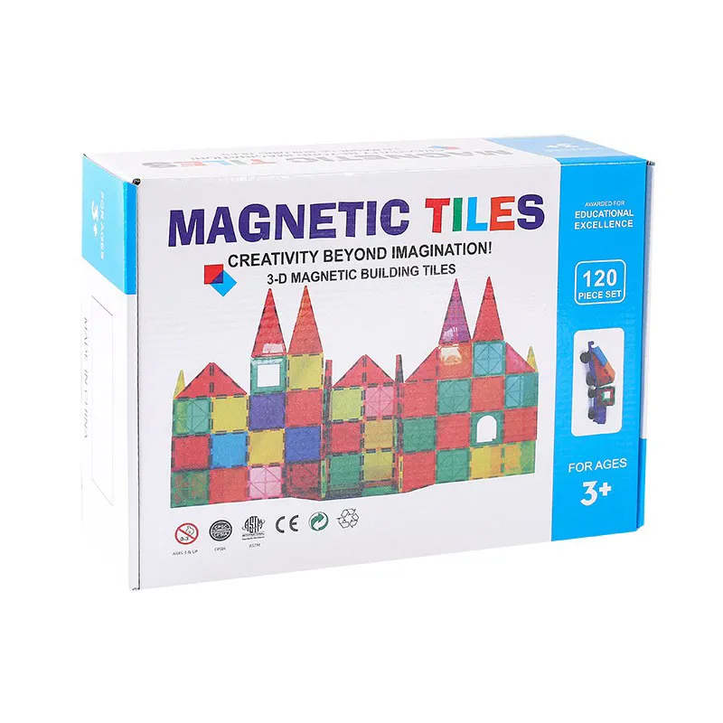Quebra-cabeça magnético 3d para crianças, brinquedos educativos, telhas magnéticas, blocos de construção, plástico, 120 peças