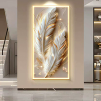 Bandes lumineuses LED à motifs plumeux de haute qualité en gros, tableaux décoratifs muraux en céramique et cristal de diamant