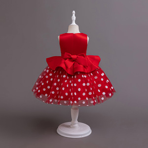 Abito da Festa per Bambine Stile Occidentale a Pois, Vestito Rosso <span class=keywords><strong>Elegante</strong></span> per Compleanno Bimba di 3 Anni, Abito da Cerimonia per Bambina - Product Image 4