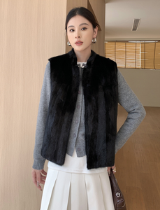 Gilet in Vera Pelliccia <span class=keywords><strong>di</strong></span> <span class=keywords><strong>Visone</strong></span> 100% Nero Classico, Giacca Senza Maniche <span class=keywords><strong>di</strong></span> Alta Qualità, Lussuoso Capospalla in Pelliccia Soffice - Product Image 1