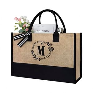 Bolsa de Playa de Yute con Interior Laminado, Bolsa de Regalo de Arpillera con Asa, Bolsa de Compras Reutilizable con Forro para DIY - Product Image 1