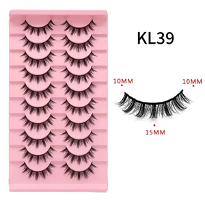 Faux <span class=keywords><strong>cils</strong></span> synthétiques style Kpop Manga, tiges rigides en plastique et coton, 5 paires, bouclés effet fée, extrémités épaisses, plateau rose - Product Image 2