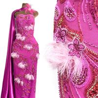 Tissu en dentelle de tulle perlée de luxe en gros, broderie bolivienne, tissu en dentelle à sequins pour robes de mariée de Dubaï, tissu en filet