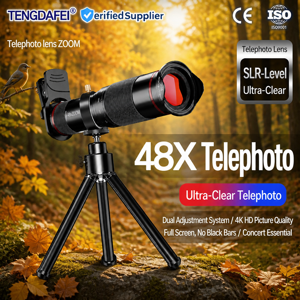 48X HD Optical Zoom Mobile Phone <strong>Telephoto</strong> <strong>Lens</strong> Multi-Coated Glass <strong>Lightweight</strong> Aluminum Remote Photography Factory Direct