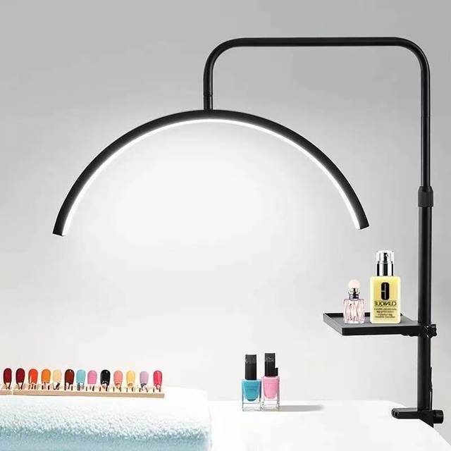 Half Moon LED Clip Table Lamp, Adjustable Height Dimmable Arch Fill Light for Nail Art, Eyelash Extensions, Microblading