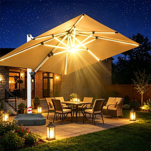 Parasol cantilever d'extérieur avec éclairage 3m x 4m, parasol carré LED, base <span class=keywords><strong>en</strong></span> <span class=keywords><strong>béton</strong></span>, capacité 210kg, mobilier d'extérieur moderne - Product Image 1