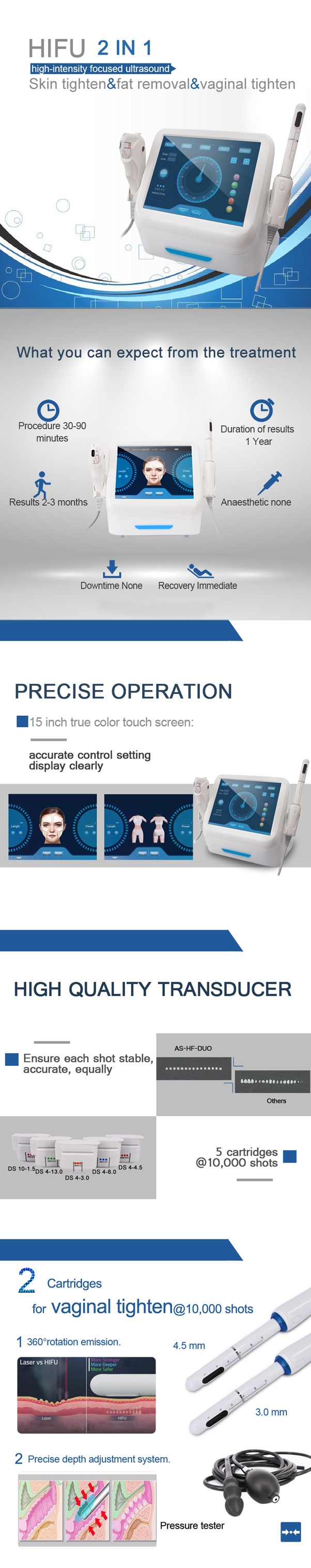 Astiland 3D HIFU Machine For Salon 2 In 1 Vaginal Cartridge HIFU Face Contouring