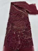 Tissu en dentelle florale à paillettes 3D, broderie luxueuse et élégante pour robes de soirée et mariages