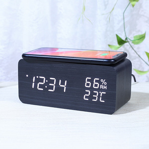 Wooden Digital <b>LED</b> Table <b>Clock</b> with Temperature & Humidity Monitoring Voice Control Alarm Calendars/Date Battery Operated - Product Image 2