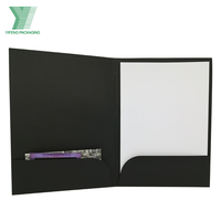 Carpeta de presentación con logotipo impreso personalizado, papel negro mate, cartón, 2 bolsillos, carpeta de archivos con ranura para tarjeta