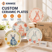 Assiettes en porcelaine Spring Bunny, décor floral dessiné à la main, compatibles lave-vaisselle, OEM, fourniture en gros personnalisée, Amérique du Nord