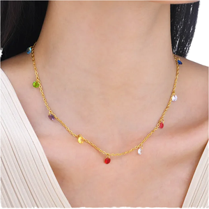 Ensemble de bijoux fins vintage Dingran 2023, chaîne en acier inoxydable avec zircon coloré, comprenant un collier et un bracelet - Product Image 3