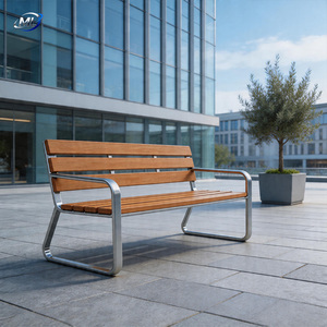 Banco de Teca Moderno para Paisajes Urbanos con Estructura de Acero Inoxidable, Asientos Públicos Duraderos para Exteriores, Impermeables, para 4 Personas - Product Image 3