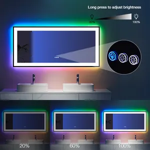 Personalizado Smart Touch Screen Vanity Wall Make Up Espelho Quadros Quadrados Magia Led Espelho Do Banheiro RGB Luz