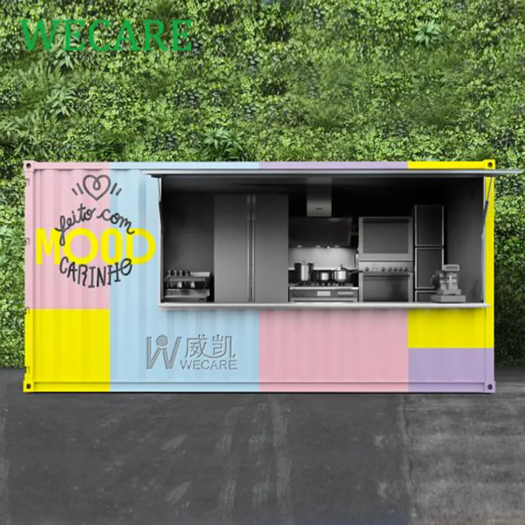 WECARE ร้านอาหารสําเร็จรูปขนส่งคอนเทนเนอร์ร้านกาแฟร้านกาแฟบาร์ Kiosk ร้านอาหารคอนเทนเนอร์พร้อมอุปกรณ์ครัวครบครัน