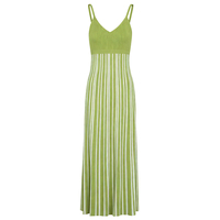Robe longue maxi élégante en tricot rayé pour femme, col en V, bretelles spaghetti, côtelée, moulante, sexy, pour l'été, la plage et les vacances