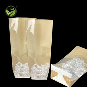 Sacchetti trasparenti in polietilene personalizzati Eco Friendly sacchetto di caramelle a fondo piatto in carta Kraft con fondo quadrato Opp Bag