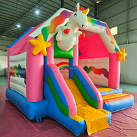 Château gonflable commercial en PVC sur le thème de la licorne avec toboggan, maison gonflable combinée, idéal pour les fêtes d'enfants