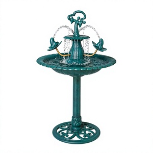 Fontaine d'eau extérieure solaire écologique Verdigris à plusieurs niveaux, avec <span class=keywords><strong>statue</strong></span> de fille sous un parapluie, en résine résistante aux intempéries, sur piédestal, pour <span class=keywords><strong>jardin</strong></span> et bain d'oiseaux - Product Image 1