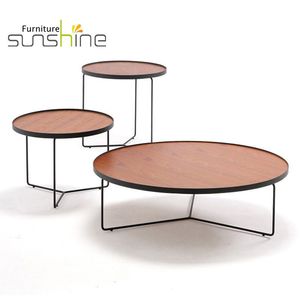 Sunshine CJ-007 Tavolino da Caffè Rotondo in <span class=keywords><strong>Legno</strong></span> con Gambe in <span class=keywords><strong>Metallo</strong></span>, Design Nordico, Estensibile, Arredamento Moderno - Product Image 3
