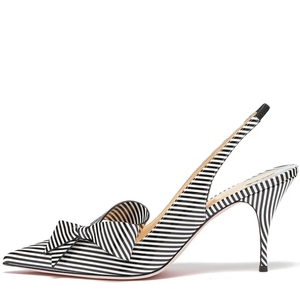 Pump Slingback con tacco 8-12cm con fiocco a righe in pelle verniciata Stiletto di lusso personalizzato da <span class=keywords><strong>donna</strong></span> di design bianco <span class=keywords><strong>e</strong></span> nero - Product Image 1