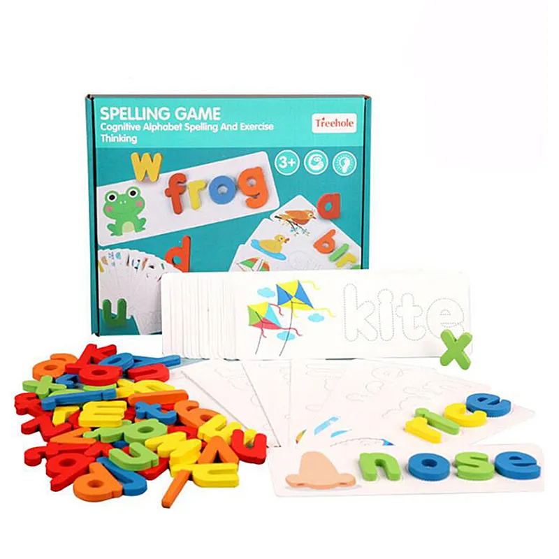 Puzzle en bois Montessori pour enfants, jeu de mots, apprentissage précoce, lettres, Alphabet, jouet éducatif préscolaire pour bébés