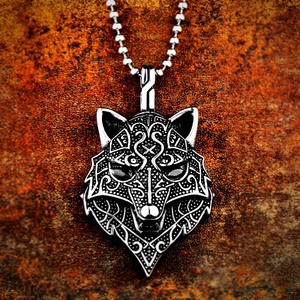 Ss8-354p Acier Soldat Punk Biker Chaîne Charme Animal Bijoux Viking <span class=keywords><strong>Nordique</strong></span> Hommes Pendentif Tête de Loup Collier - Product Image 2