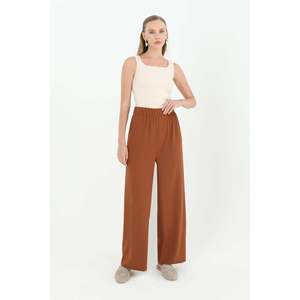 Pantalones Casuales de Pierna Ancha y Cintura Alta para Mujer Puane - Cómodos Pantalones Marrones de Moda con Corte Moderno 18103PNT - Product Image 1
