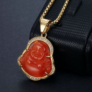 Yunnique – collier avec pendentif Bouddha Maitreya, en acier inoxydable plaqué or, calcédoine œil de chat, bijoux cadeau unisexe - Product Image 3