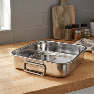 Durable Versatile Rectangular Stainless Steel Serving Tray for Baking and Serving Lasagna Mayur Exports Model 3000 - Product Image 3