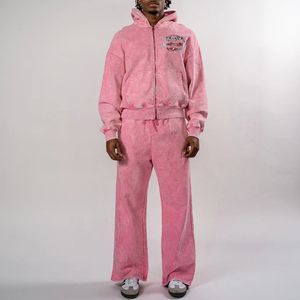 Sudadera con Capucha de Felpa Francesa de Algodón de 420 g/m², Diseño Gráfico, Estampado Puff, Pedrería, Lavado Ácido Vintage, Cierre Doble con Cremallera, Fabricante OEM - Product Image 2