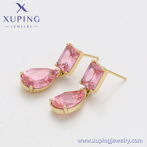 X000889802 Pendientes de Moda Xuping Jewelry, Pendientes Largos con Circonita Rosa Brillante, Chapados en Oro de 14K, Pendientes de Cristal con Circonita - Product Image 3