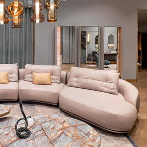 सोफा आधुनिक घुमावदार मल्टी-सीट चमड़े के सोफे के साथ नरम कुशन प्रीमियम लिविंग रूम फर्नीचर - Product Image 6