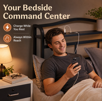 Cadre de lit en acier robuste, taille Queen, avec plateforme de charge USB, rangement sous le lit, capacité de 3500 lb, cadre de lit en métal