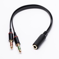 Câble audio stéréo 3,5 mm TRRS 4 pôles plaqué or en PVC, adaptateur femelle vers double mâle pour ordinateur, smartphone, écouteurs et casque