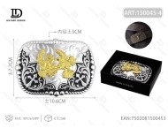 Hebilla de cinturón redonda grande plateada con detalles dorados de 5.0 cm para hombre, estilo occidental - Product Image 1