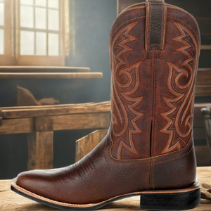 Stivaletti retrò da <span class=keywords><strong>uomo</strong></span> ricamati in morbida pelle stile Cowboy occidentale stivali bassi Chelsea fodera in pelle scamosciata per escursioni invernali - Product Image 4