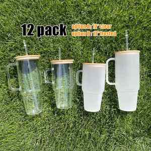 Tasses et gobelets isothermes en verre borosilicate transparent givré de 32 oz et 40 oz, personnalisables avec logo, pour sublimation - Product Image 3