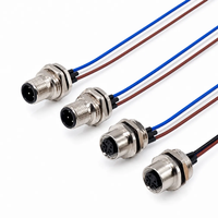 Connecteur de panneau M12 à 4 broches, code A, mâle, fils pré-assemblés, fixation par vis PG9, fixation frontale, connecteur de montage sur panneau M12