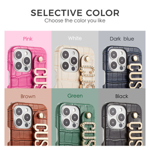 Custodia per telefono in pelle con motivo a coccodrillo personalizzato di lusso con fibbia in <span class=keywords><strong>oro</strong></span> con motivo iniziale custodia per iPhone 7-15 Pro Max - Product Image 4