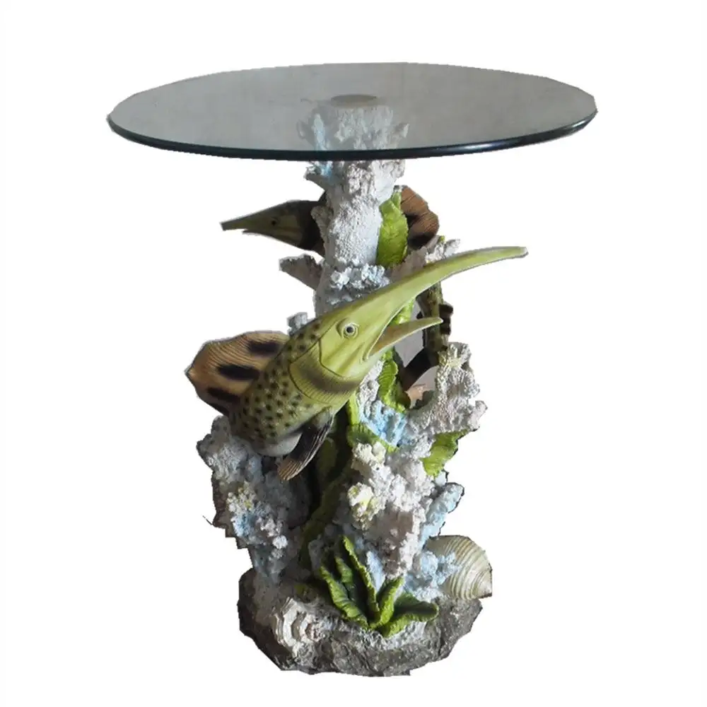 Mesa de té artesanal, figurita de pez, mesa de centro para decoración del hogar, muebles de sala de estar de resina personalizados, serie moderna Xiamen Ocean