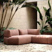 Meubles de salon de luxe italien moderne, ensemble de canapé d'angle modulaire en cuir rose vif pour mariage